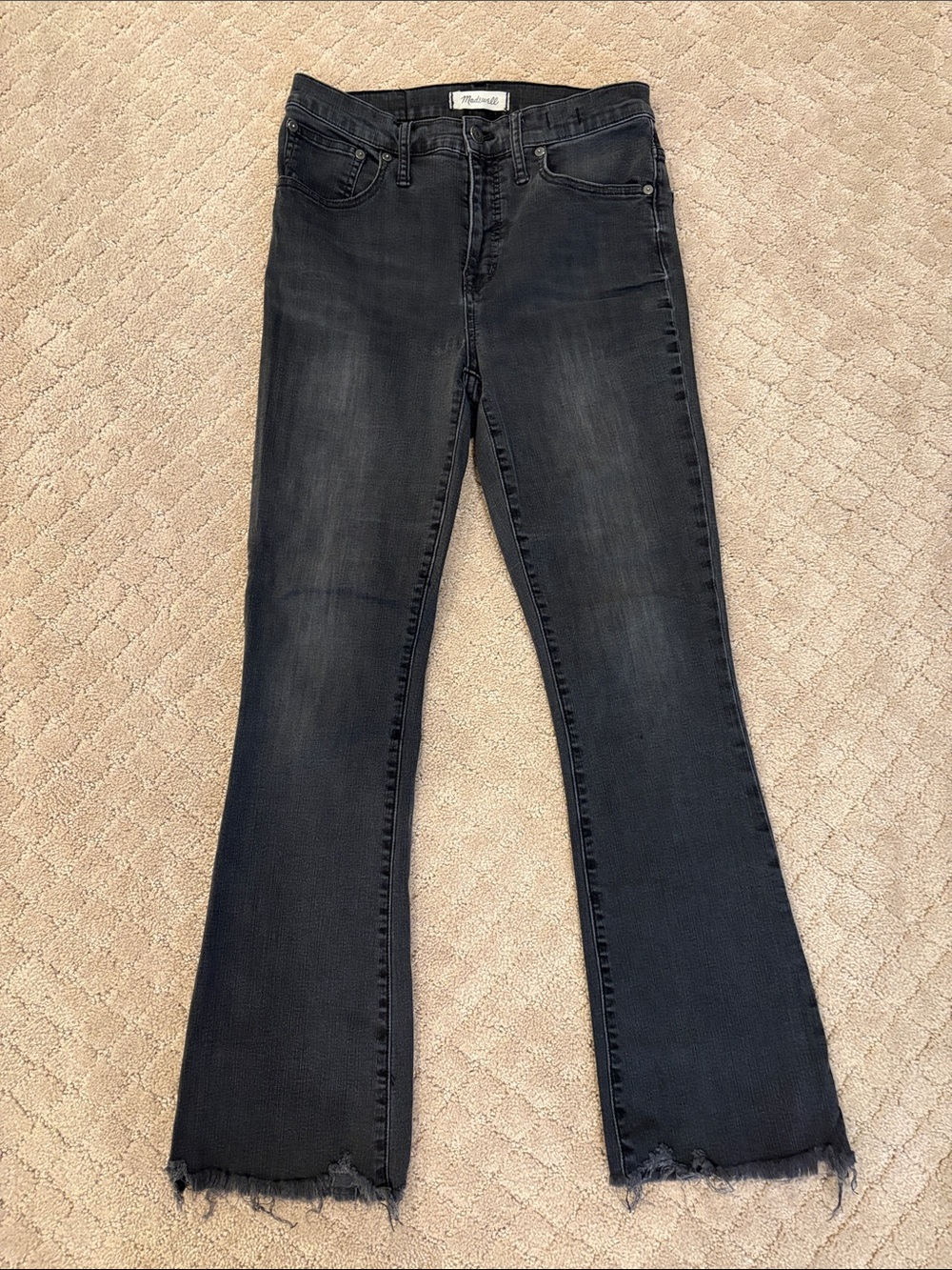 Madewell Black Washed Cali Demi-Boot Jeans with Frayed Hem